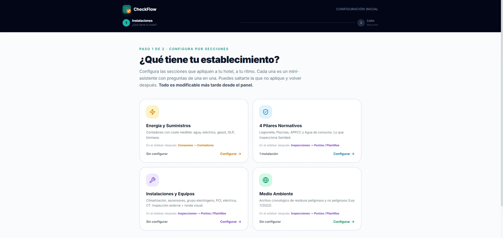 Wizard de configuración inicial