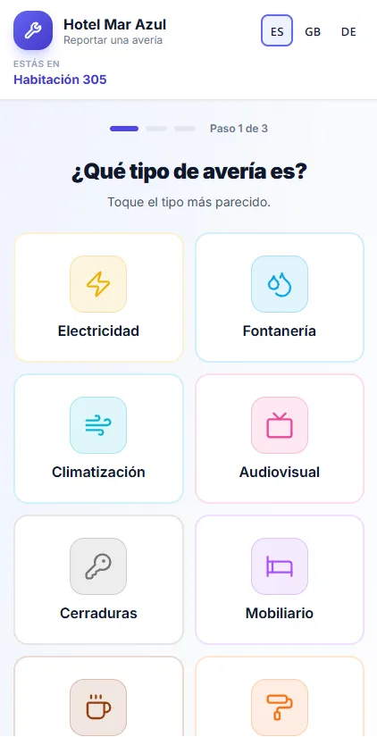 Huésped · reporta la avería por QR (sin login)