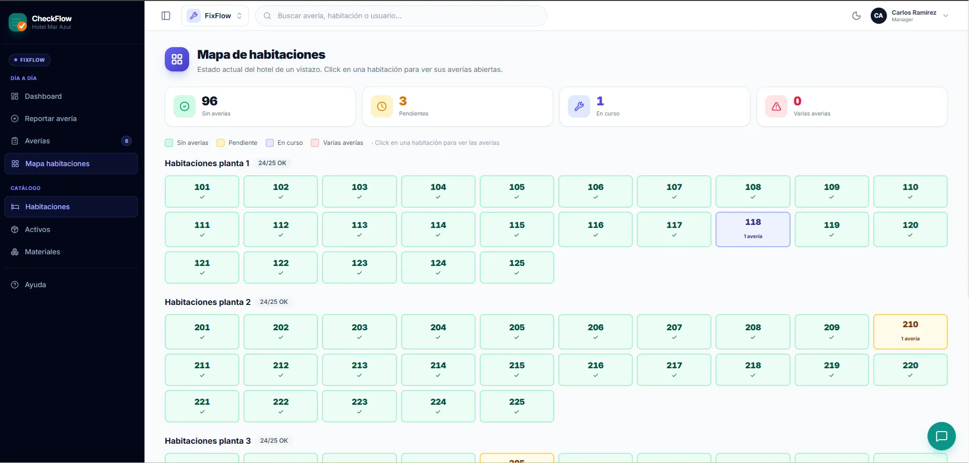FixFlow · mapa de habitaciones