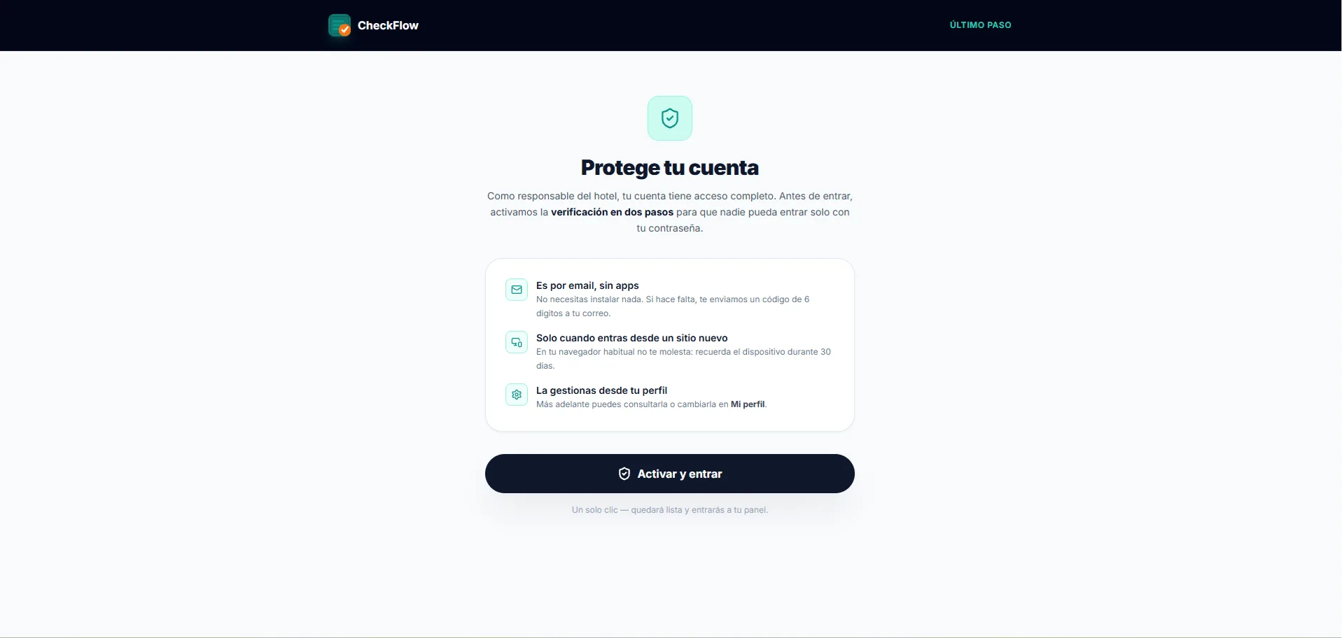 Wizard · verificación en dos pasos